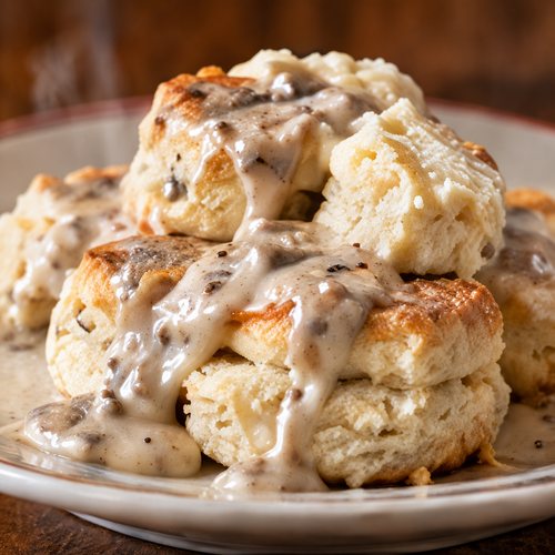 Biscuits smothered in sausage gravy